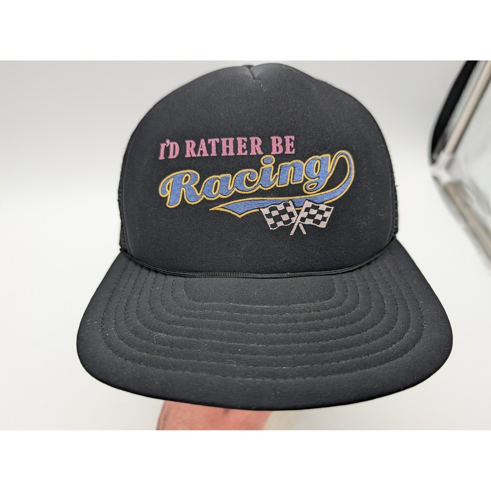 Vintage Kenda Id Rather Be Racing Trucker Hat Black Mesh Snapback Cap